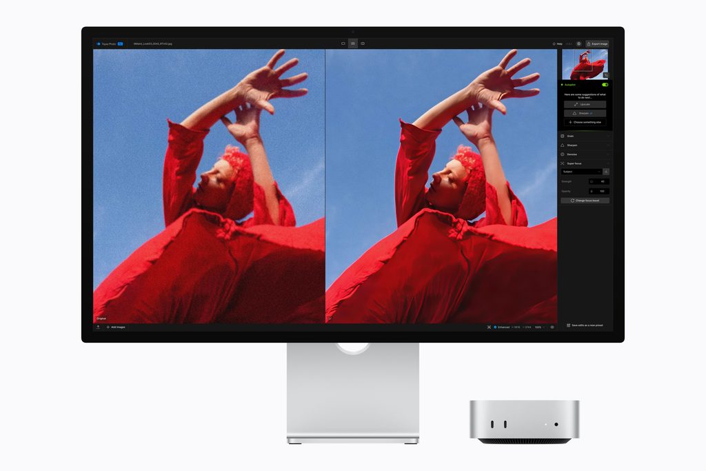 With M5 Pro, Mac mini delivers faster AI photo-upscaling performance in Topaz Photo when compared to the previous generation.
